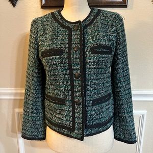 J.Crew Tweed Blazer Size 4  Black/Turquoise Blue Size Excellent Conditio…
